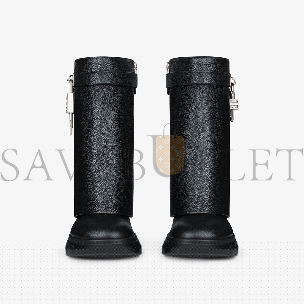 G1uenchy shark lock biker ankle boots in grained leather be604ae1xn-001